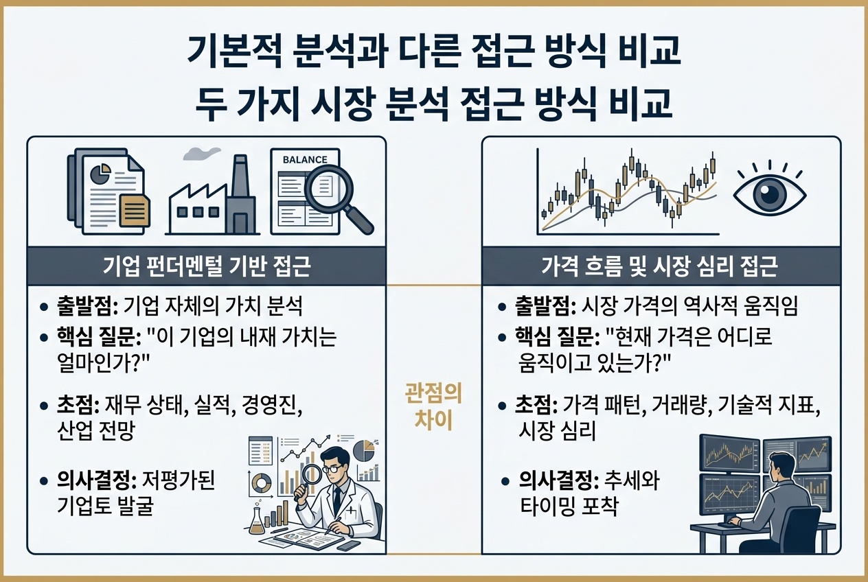 기본적 분석과 다른 접근 방식을 항목별로 비교한 표 이미지
